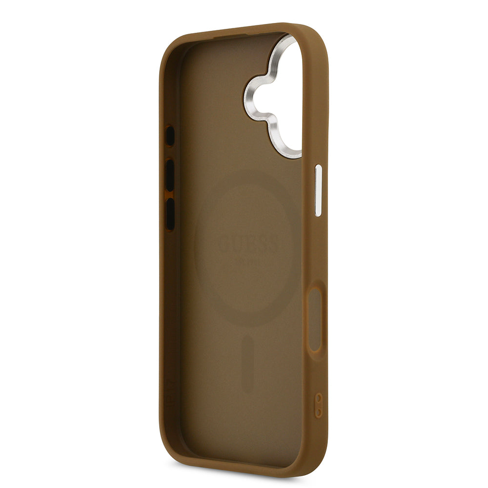 iPhone 17 Kılıf Guess Orjinal Lisanslı M-safe Şarj Özellikli PU Deri Metal Kamera Çerçeveli Üçgen Logolu Kılıf