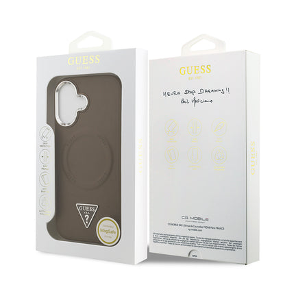 iPhone 17 Kılıf Guess Orjinal Lisanslı M-safe Şarj Özellikli PU Deri Metal Kamera Çerçeveli Üçgen Logolu Kılıf