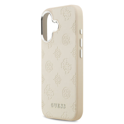 iPhone 17 Kılıf Guess Orjinal Lisanslı M-safe Şarj Özellikli Sıcak Baskılı Klasik Yazı Logolu PU Deri Peony Kılıf