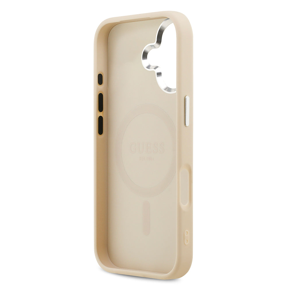 iPhone 17 Kılıf Guess Orjinal Lisanslı M-safe Şarj Özellikli Sıcak Baskılı Klasik Yazı Logolu PU Deri Peony Kılıf