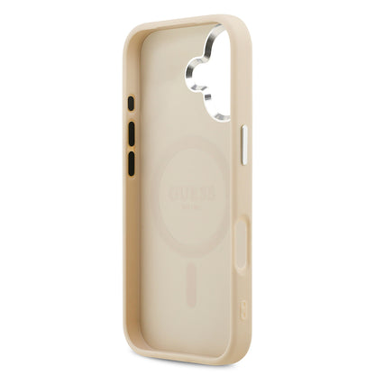 iPhone 17 Kılıf Guess Orjinal Lisanslı M-safe Şarj Özellikli Sıcak Baskılı Klasik Yazı Logolu PU Deri Peony Kılıf