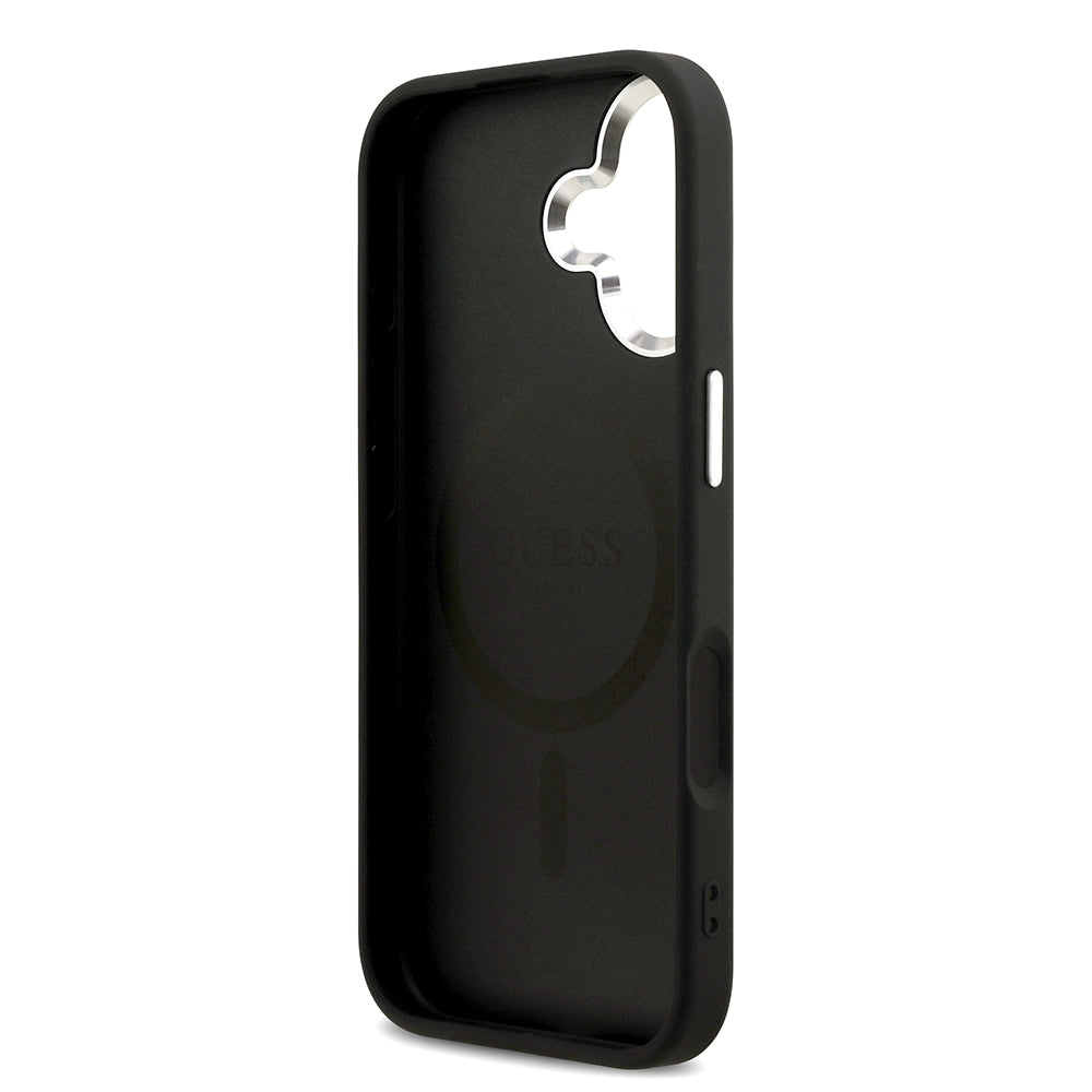 iPhone 17 Kılıf Guess Orjinal Lisanslı M-safe Şarj Özellikli Sıcak Baskılı Klasik Yazı Logolu PU Deri Peony Kılıf