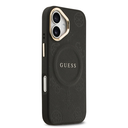 iPhone 17 Kılıf Guess Orjinal Lisanslı M-safe Şarj Özellikli Sıcak Baskılı Yazı Logolu PU Deri Peony Kılıf