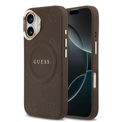 iPhone 17 Kılıf Guess Orjinal Lisanslı M-safe Şarj Özellikli Sıcak Baskılı Yazı Logolu PU Deri Peony Kılıf