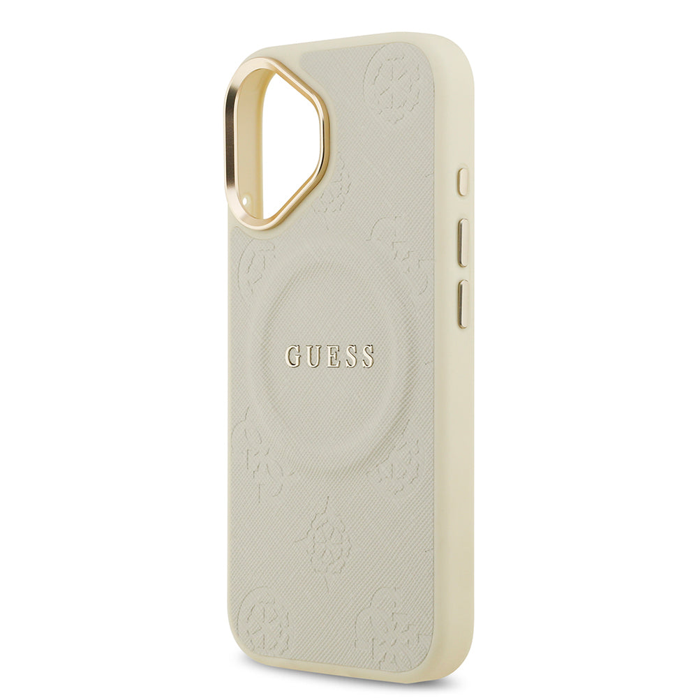 iPhone 17 Kılıf Guess Orjinal Lisanslı M-safe Şarj Özellikli Sıcak Baskılı Yazı Logolu PU Deri Peony Kılıf