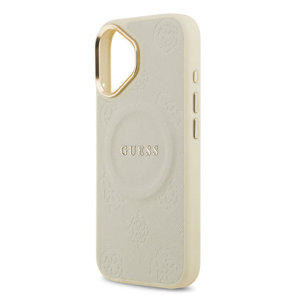 iPhone 17 Kılıf Guess Orjinal Lisanslı M-safe Şarj Özellikli Sıcak Baskılı Yazı Logolu PU Deri Peony Kılıf