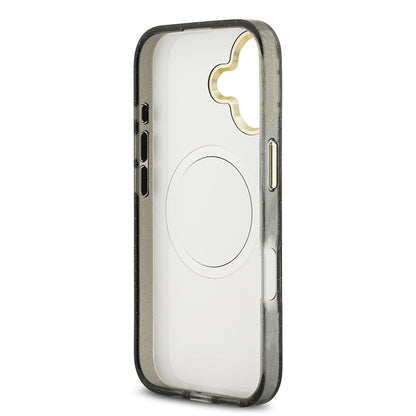 iPhone 17 Kılıf Guess Orjinal Lisanslı M-safe Şarj Özellikli Simli Çiçek Desenli Metal Kamera Çerçeveli Üçgen Logolu Kılıf