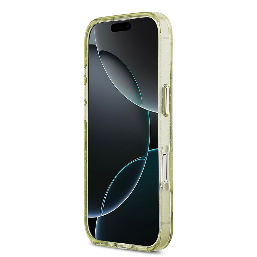 iPhone 17 Kılıf Guess Orjinal Lisanslı M-safe Şarj Özellikli Simli Çiçek Desenli Metal Kamera Çerçeveli Üçgen Logolu Kılıf