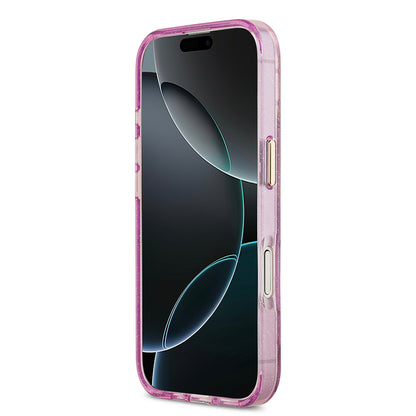 iPhone 17 Kılıf Guess Orjinal Lisanslı M-safe Şarj Özellikli Simli Çiçek Desenli Metal Kamera Çerçeveli Üçgen Logolu Kılıf