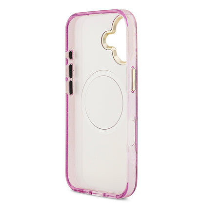 iPhone 17 Kılıf Guess Orjinal Lisanslı M-safe Şarj Özellikli Simli Çiçek Desenli Metal Kamera Çerçeveli Üçgen Logolu Kılıf