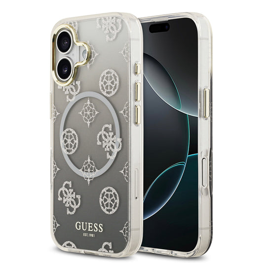 iPhone 17 Kılıf Guess Orjinal Lisanslı M-safe Şarj Özellikli Simli Peony Desenli Silikon Kılıf