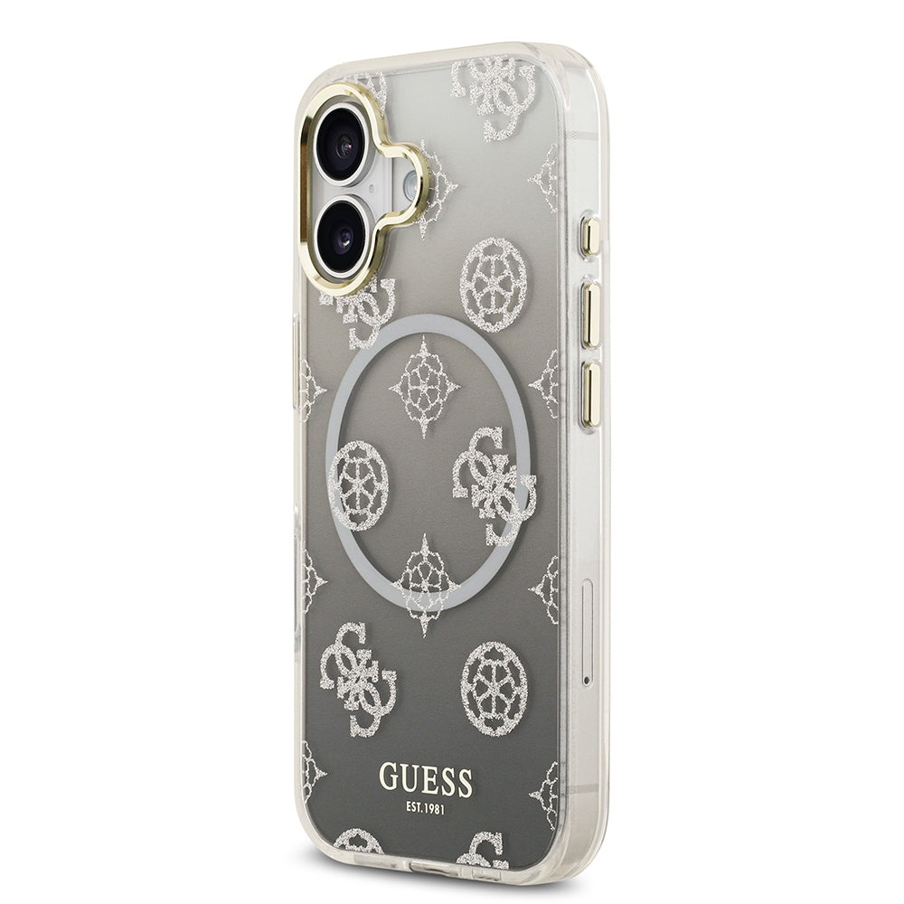 iPhone 17 Kılıf Guess Orjinal Lisanslı M-safe Şarj Özellikli Simli Peony Desenli Silikon Kılıf