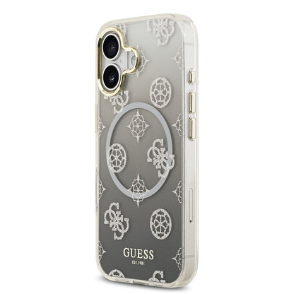 iPhone 17 Kılıf Guess Orjinal Lisanslı M-safe Şarj Özellikli Simli Peony Desenli Silikon Kılıf