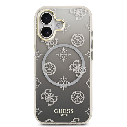 iPhone 17 Kılıf Guess Orjinal Lisanslı M-safe Şarj Özellikli Simli Peony Desenli Silikon Kılıf
