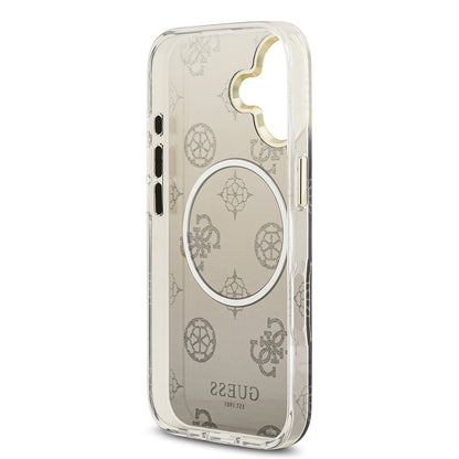 iPhone 17 Kılıf Guess Orjinal Lisanslı M-safe Şarj Özellikli Simli Peony Desenli Silikon Kılıf