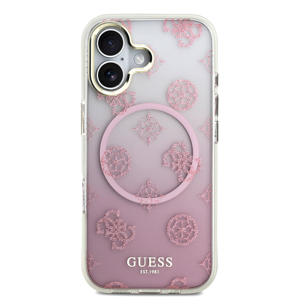 iPhone 17 Kılıf Guess Orjinal Lisanslı M-safe Şarj Özellikli Simli Peony Desenli Silikon Kılıf