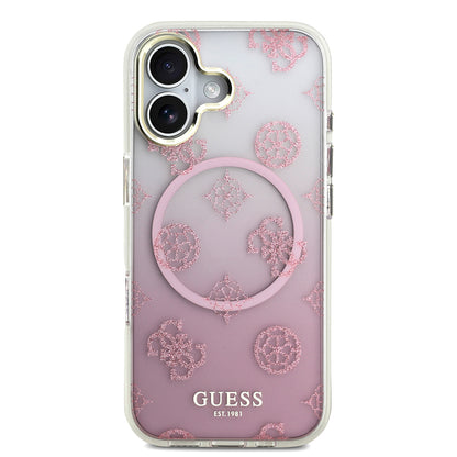 iPhone 17 Kılıf Guess Orjinal Lisanslı M-safe Şarj Özellikli Simli Peony Desenli Silikon Kılıf