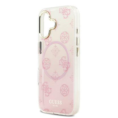 iPhone 17 Kılıf Guess Orjinal Lisanslı M-safe Şarj Özellikli Simli Peony Desenli Silikon Kılıf