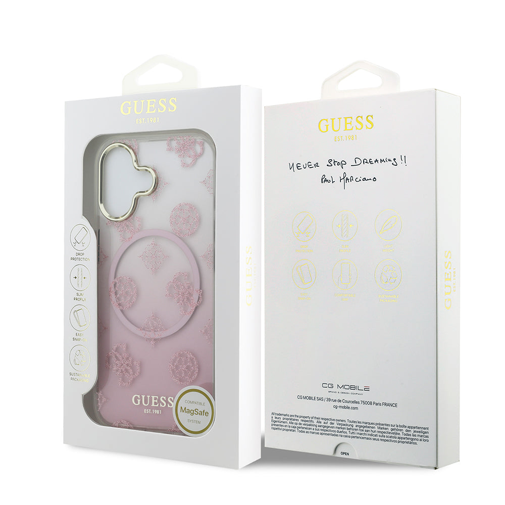 iPhone 17 Kılıf Guess Orjinal Lisanslı M-safe Şarj Özellikli Simli Peony Desenli Silikon Kılıf