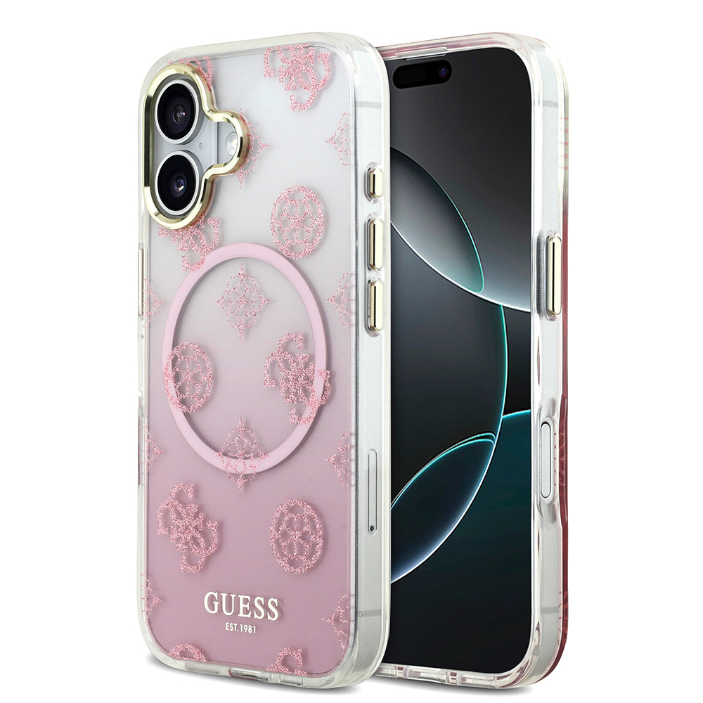 iPhone 17 Kılıf Guess Orjinal Lisanslı M-safe Şarj Özellikli Simli Peony Desenli Silikon Kılıf