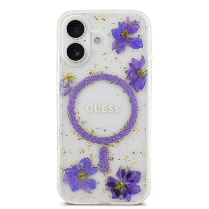 iPhone 17 Kılıf Guess Orjinal Lisanslı M-safe Şarj Özellikli Transparan Resin Flowers Kılıf