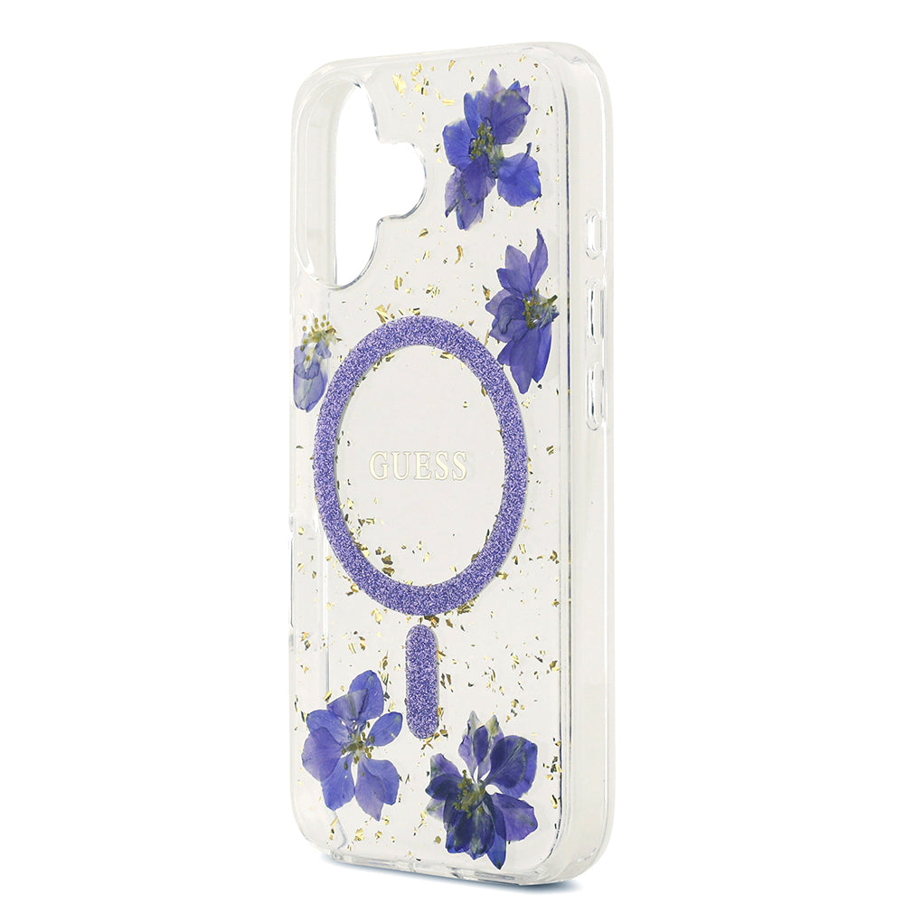 iPhone 17 Kılıf Guess Orjinal Lisanslı M-safe Şarj Özellikli Transparan Resin Flowers Kılıf