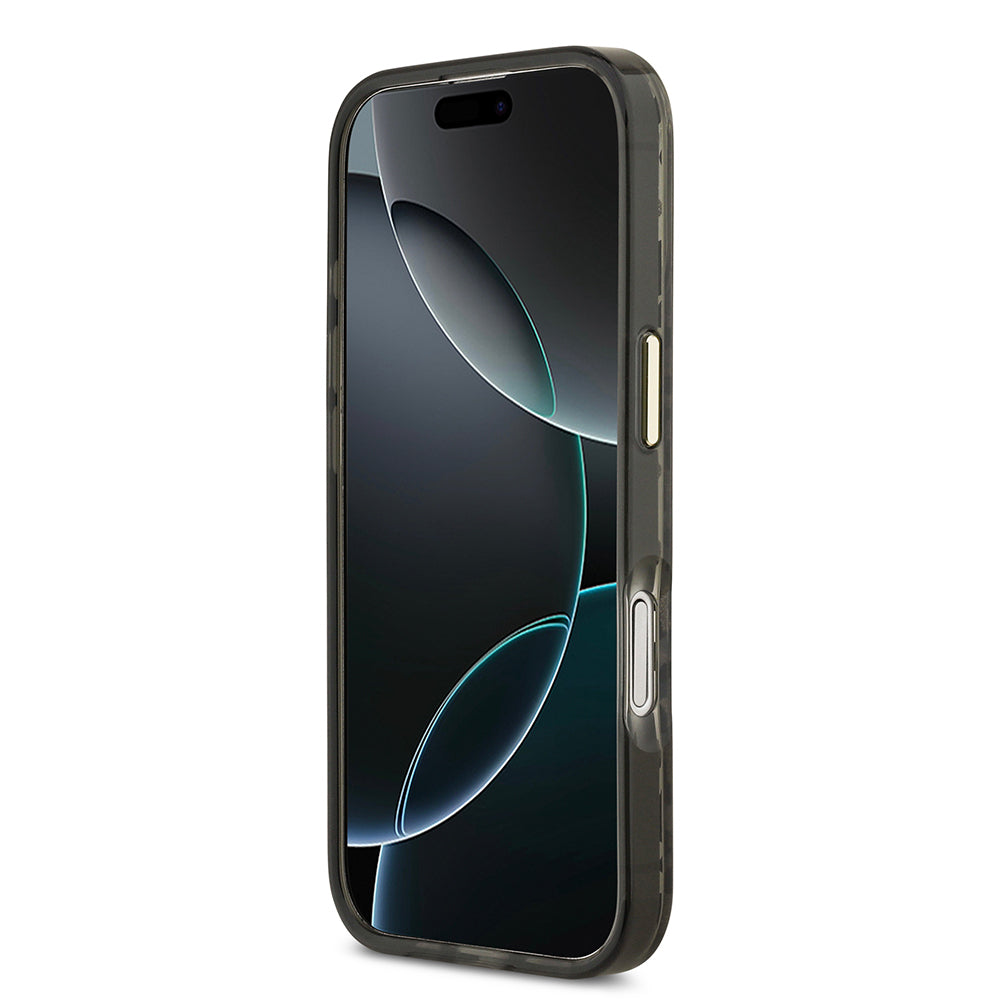 iPhone 17 Kılıf Guess Orjinal Lisanslı M-safe Şarj Özellikli Üçgen Logolu Simli Leopar Desenli Kılıf