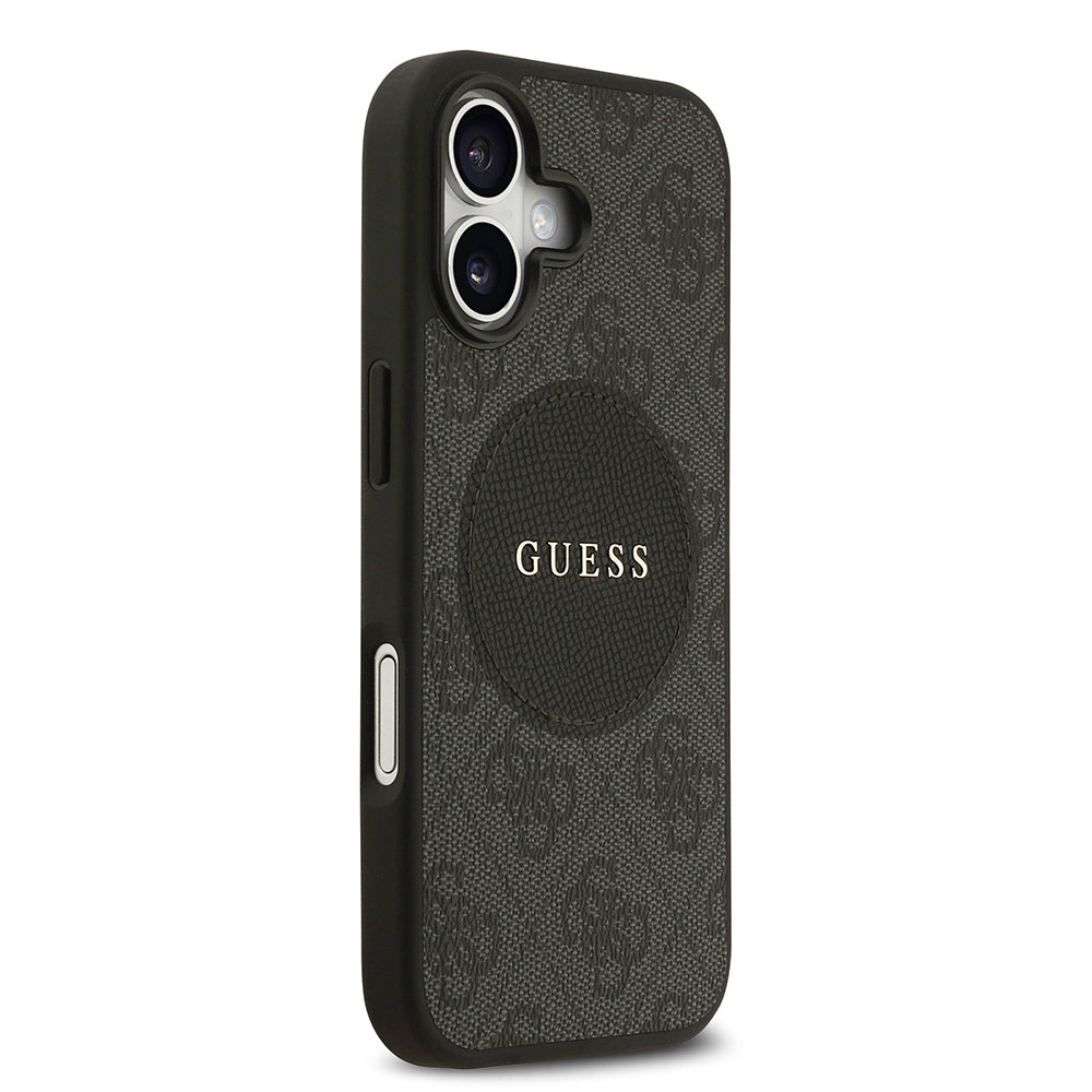 Apple iPhone 17 Kılıf Guess Orjinal Lisanslı M-safe Şarj Özellikli Yazı Logolu Circle Classic Kapak Kahverengi