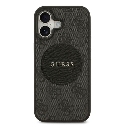 Apple iPhone 17 Kılıf Guess Orjinal Lisanslı M-safe Şarj Özellikli Yazı Logolu Circle Classic Kapak Kahverengi