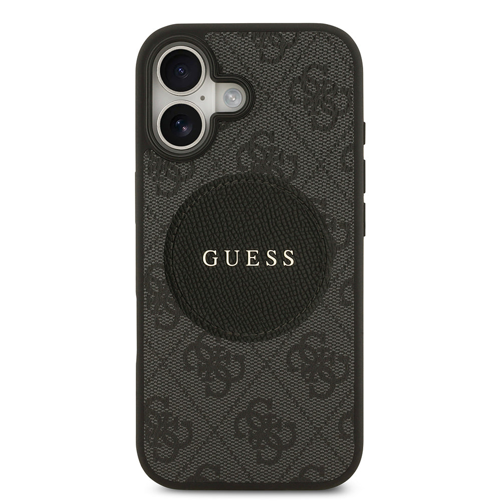 Apple iPhone 17 Kılıf Guess Orjinal Lisanslı M-safe Şarj Özellikli Yazı Logolu Circle Classic Kapak Siyah