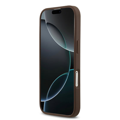 Apple iPhone 17 Kılıf Guess Orjinal Lisanslı M-safe Şarj Özellikli Yazı Logolu Circle Classic Kapak Kahverengi