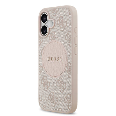 Apple iPhone 17 Kılıf Guess Orjinal Lisanslı M-safe Şarj Özellikli Yazı Logolu Circle Classic Kapak Pembe