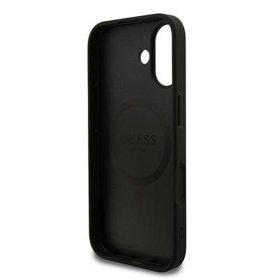 Apple iPhone 17 Kılıf Guess Orjinal Lisanslı M-safe Şarj Özellikli Yazı Logolu PU Deri Kapak Siyah