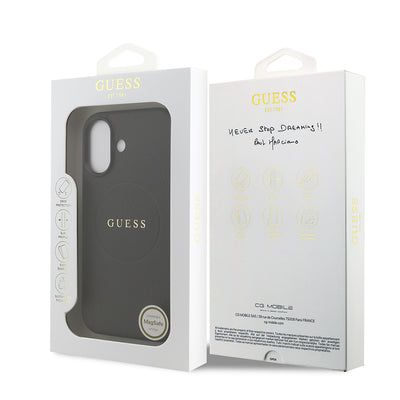 Apple iPhone 17 Kılıf Guess Orjinal Lisanslı M-safe Şarj Özellikli Yazı Logolu PU Deri Kapak Siyah