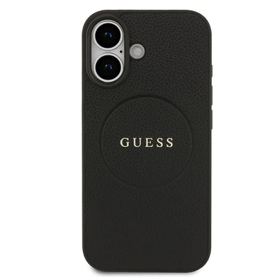 Apple iPhone 17 Kılıf Guess Orjinal Lisanslı M-safe Şarj Özellikli Yazı Logolu PU Deri Kapak Siyah