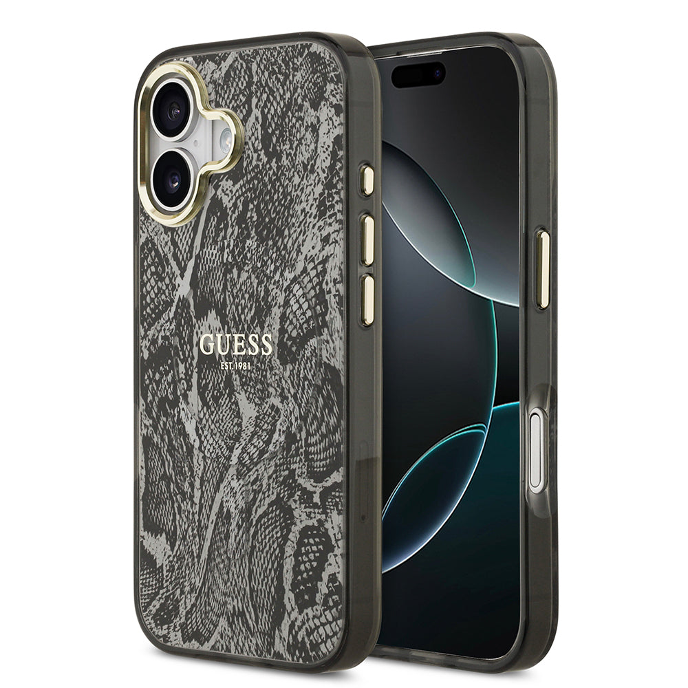 iPhone 17 Kılıf Guess Orjinal Lisanslı M-safe Şarj Özellikli Yazı Logolu Python Desenli Kılıf