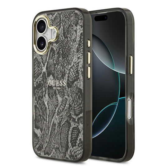 iPhone 17 Kılıf Guess Orjinal Lisanslı M-safe Şarj Özellikli Yazı Logolu Python Desenli Kılıf