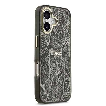 iPhone 17 Kılıf Guess Orjinal Lisanslı M-safe Şarj Özellikli Yazı Logolu Python Desenli Kılıf
