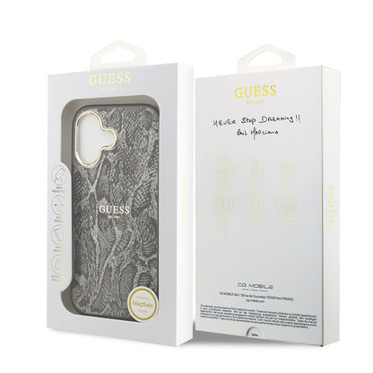 iPhone 17 Kılıf Guess Orjinal Lisanslı M-safe Şarj Özellikli Yazı Logolu Python Desenli Kılıf
