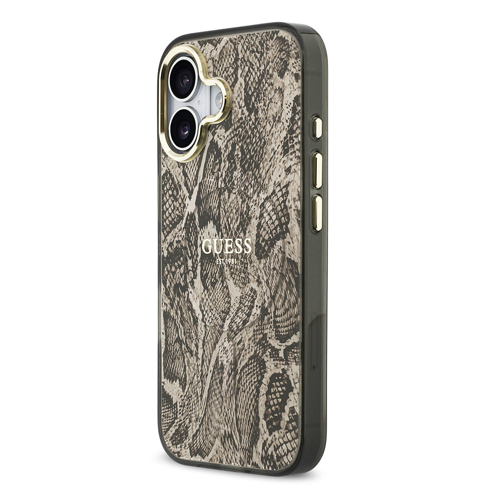 iPhone 17 Kılıf Guess Orjinal Lisanslı M-safe Şarj Özellikli Yazı Logolu Python Desenli Kılıf