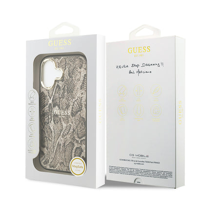 iPhone 17 Kılıf Guess Orjinal Lisanslı M-safe Şarj Özellikli Yazı Logolu Python Desenli Kılıf