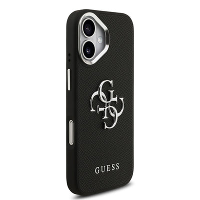 Apple iPhone 17 Kılıf Guess Orjinal Lisanslı PU Deri 4G Büyük Metal Logo Dizaynlı Kapak Siyah