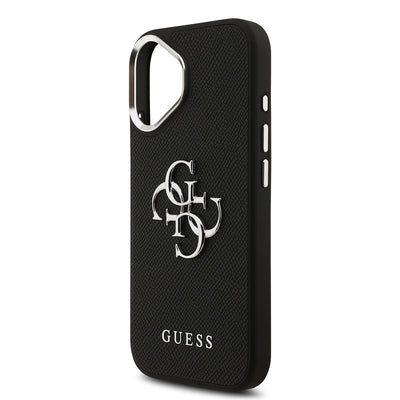 Apple iPhone 17 Kılıf Guess Orjinal Lisanslı PU Deri 4G Büyük Metal Logo Dizaynlı Kapak Siyah