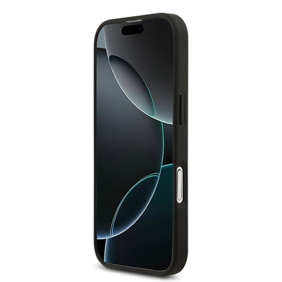 Apple iPhone 17 Kılıf Guess Orjinal Lisanslı PU Deri 4G Desenli Üçgen Logolu Kapak Siyah