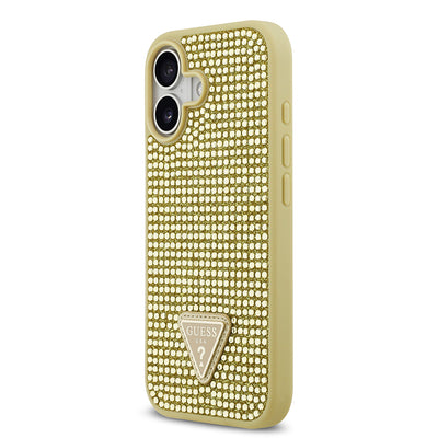 Apple iPhone 17 Kılıf Guess Orjinal Lisanslı Taşlı Arka Yüzey Üçgen Logolu Kapak Gold