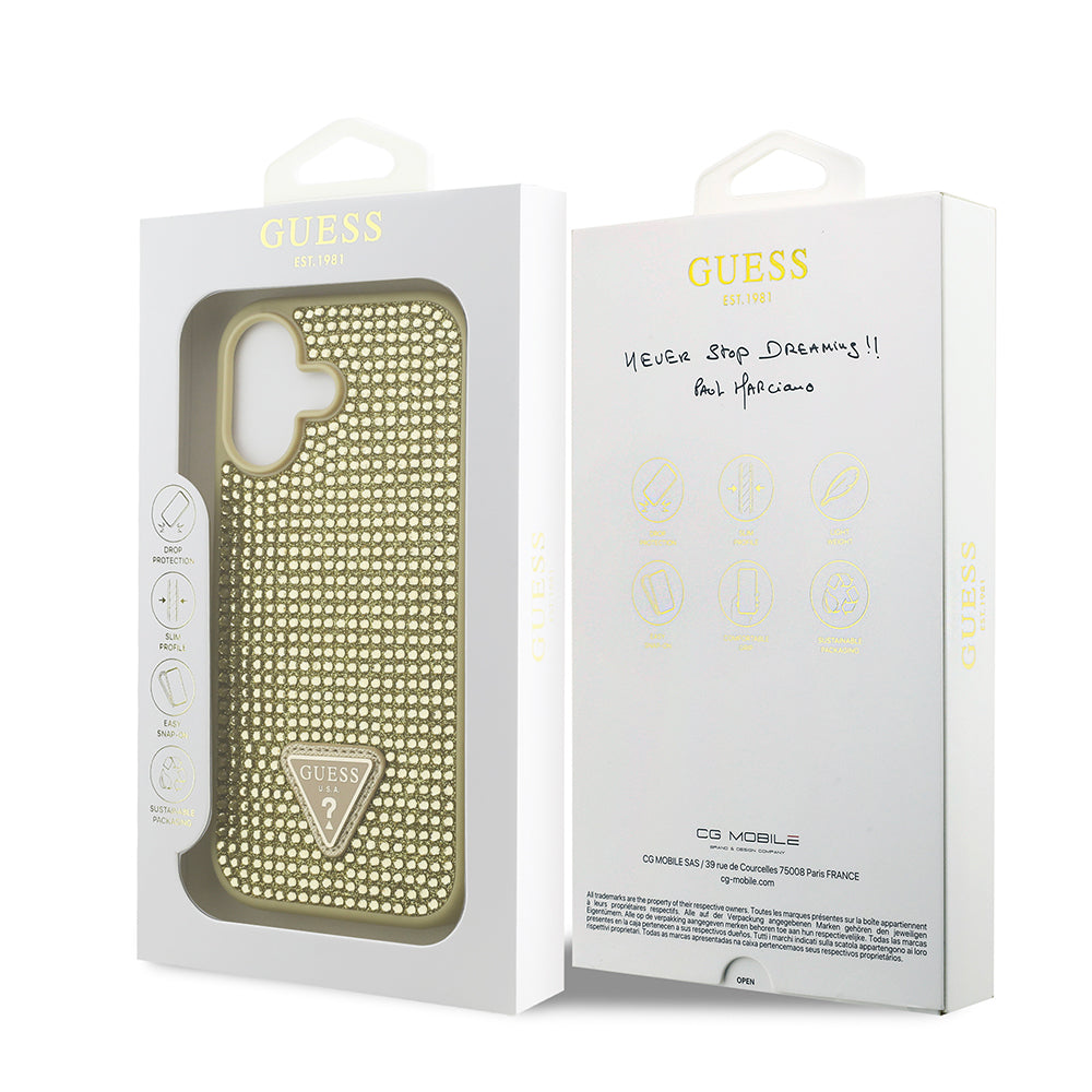 iPhone 17 Kılıf Guess Orjinal Lisanslı Taşlı Arka Yüzey Üçgen Logolu Kılıf