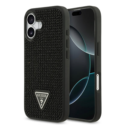 iPhone 17 Kılıf Guess Orjinal Lisanslı Taşlı Arka Yüzey Üçgen Logolu Kılıf