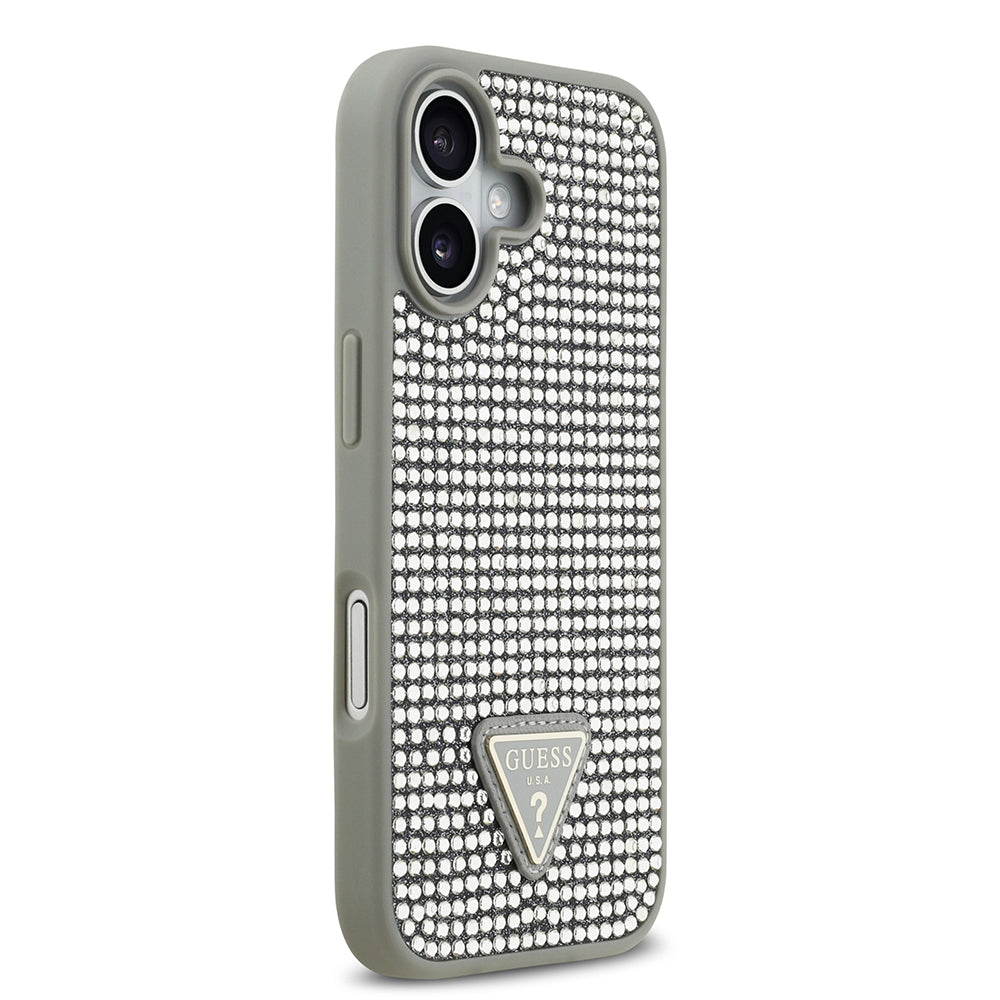 iPhone 17 Kılıf Guess Orjinal Lisanslı Taşlı Arka Yüzey Üçgen Logolu Kılıf