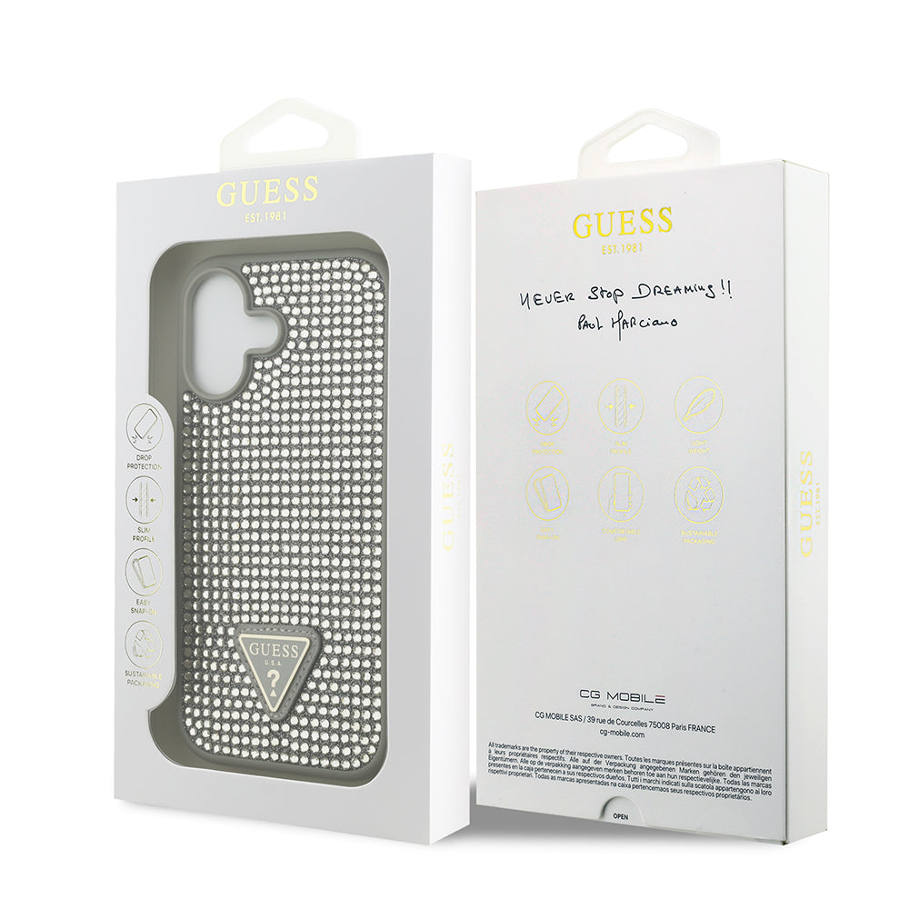iPhone 17 Kılıf Guess Orjinal Lisanslı Taşlı Arka Yüzey Üçgen Logolu Kılıf