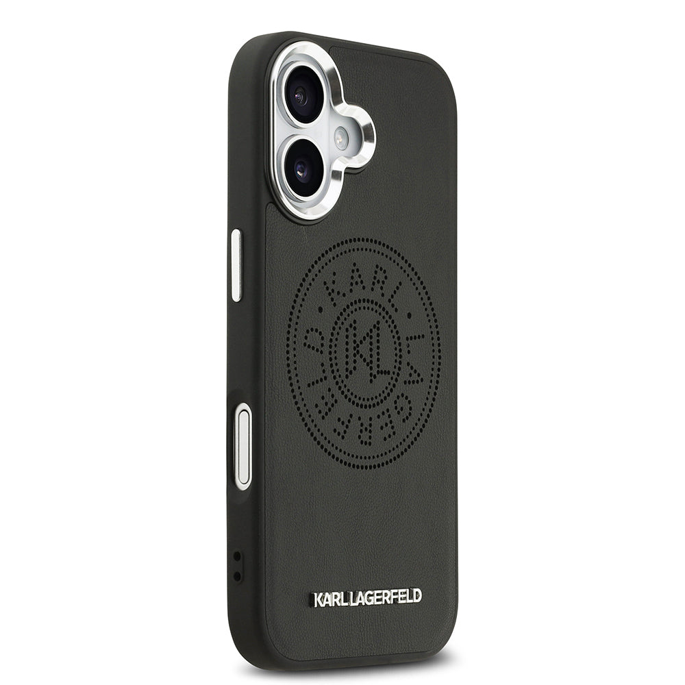 iPhone 17 Kılıf Karl Lagerfeld Orjinal Lisanslı M-safe Şarj Özellikli Delikli Tasarım Metal Logolu PU Deri Kılıf